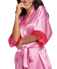 LINEA DONATELLA Women's Pink Wrapper Satin Lace-cuff Robe In Red S/M