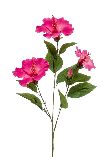 Artplants KüNstlicher Hibiskus Zweig Amadou Mit BlüTen, Pink, 80Cm-image