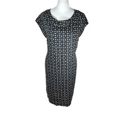 Love Linen J Jill Black Geometric Print Short Sleeve Midi Dress Women M