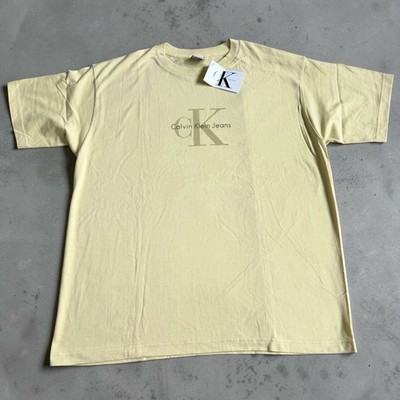 Vintage Calvin Klein Jeans Men s CK Logo T Shirt Sz XL Yellow Beige Made USA NWT