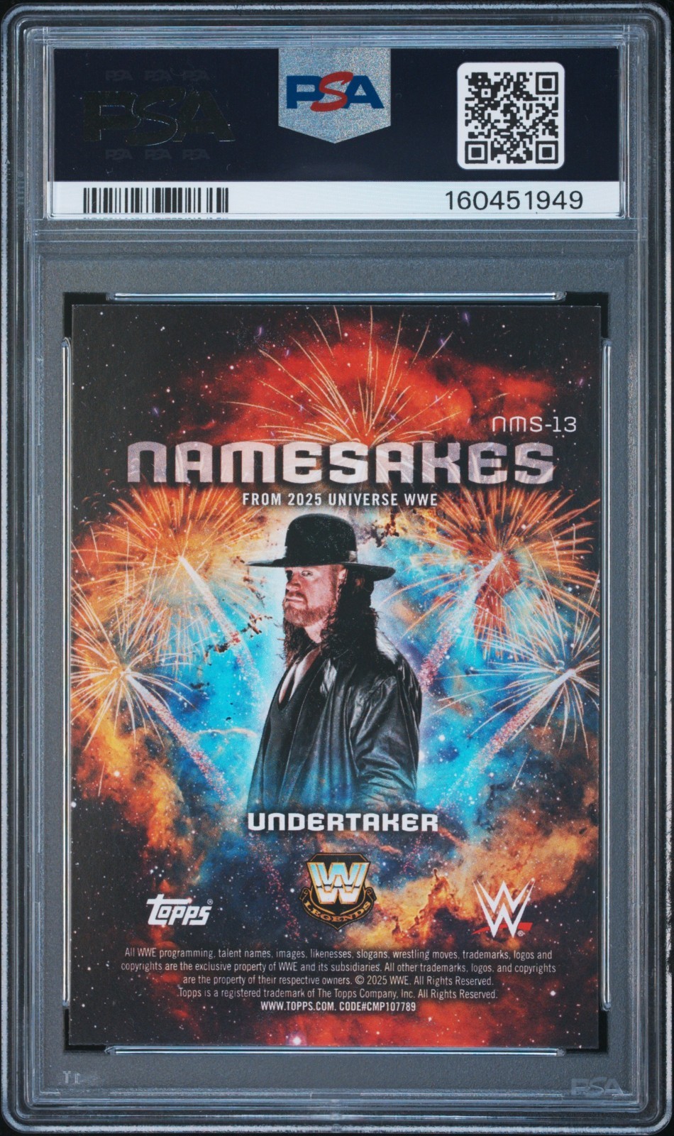 Topps 2025 Universe WWE Namesakes The Undertaker #NMS-13 Autographed PSA DNA view 2