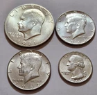 Lot of 4 1971‑S Ike Silver 1964 Kennedy 1969‑D Kennedy 1964 Quarter 90/40%  X94