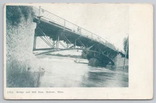 Postcard Vintage 1909 People Walking on Bridge and Mill Dam in Melrose, MN.
