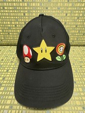SUPER MARIO Baseball Hat Cap Black Embroidered Logo Star Mushroom Nintendo-OSFM