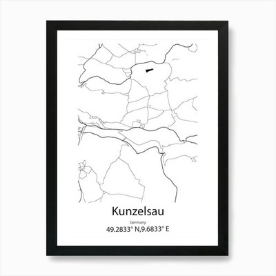 Kunzelsau,Germany Minimalist Map Ar Framed Wall Art Poster Canvas Print Picture