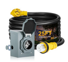 High Amp 50A 25FT RV Generator Extension Cord with Power Inlet Box ETL