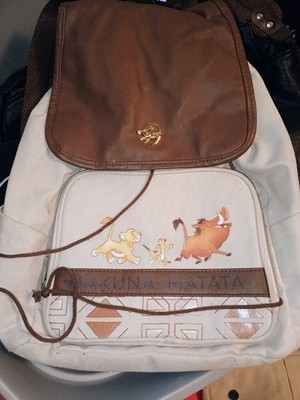Disney Lion King Hakuna Matata Backpack Brown Beige with Simba Timon Pumbaa