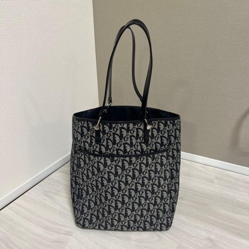 Christian Dior Trotter Tote Bag Black Oblique Canvas Shoulder Bag 19BM-0093 CD