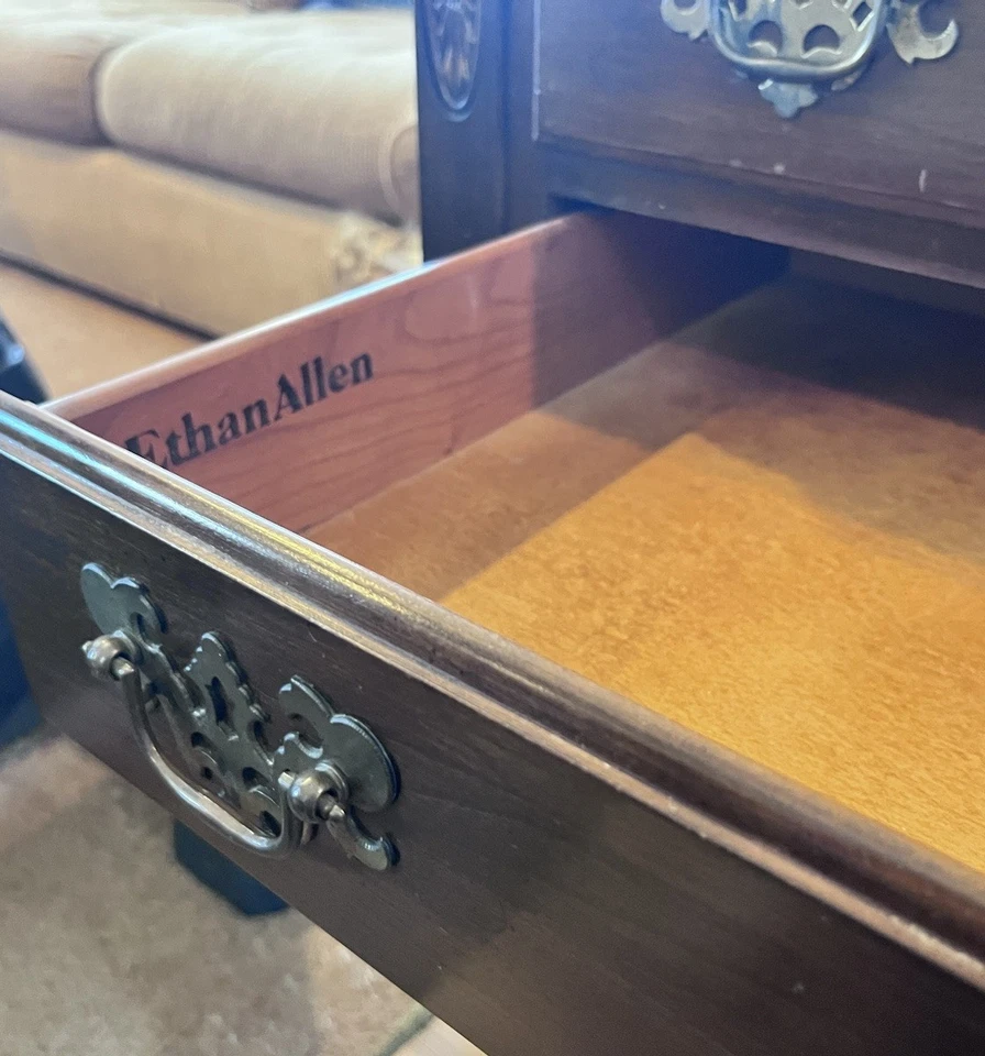 Pair Of 2 Ethan Allen Georgian Court Side Tables Cherry Two Drawer Night Stand - Image 2 of 4