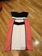 Stiletto's Colorblock Strapless Bodycon Knee Length Dress XL Black Pink White