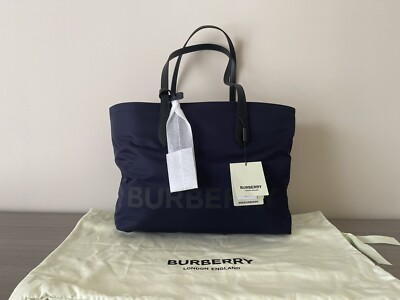 Burberry Logo Print Nylon Large Tote Bag In Navy Blue | eBay