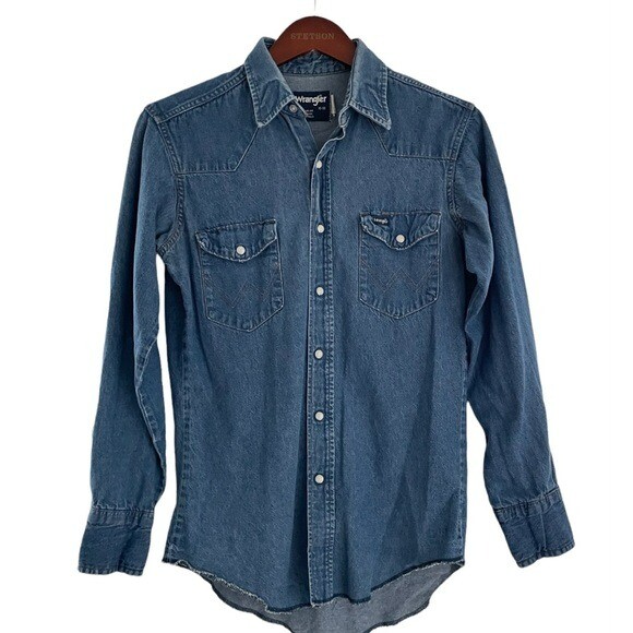 Wrangler denim button down shirt vintage regular fit x-long tails