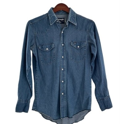 Wrangler denim button down shirt vintage regular fit x-long tails size