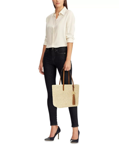 Lauren Ralph Lauren Crochet-Straw Medium Whitney Tote Bag Natural Tan $195