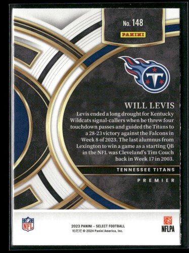 Panini Select #148 Will Levis Tennessee Titans Rookie 2023 - Imagen 2 de 2