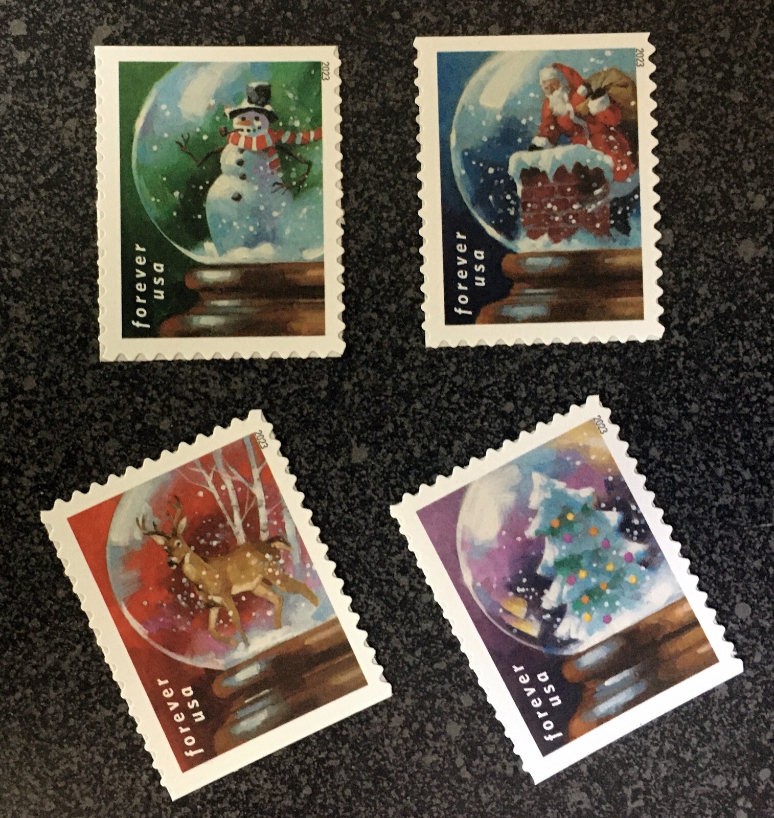 2023USA Forever Snow Globes Set 4 Singles From Booklet Mint winter