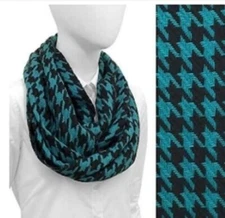 Teal/turquoise and Black Houndstooth Infinity Scarf