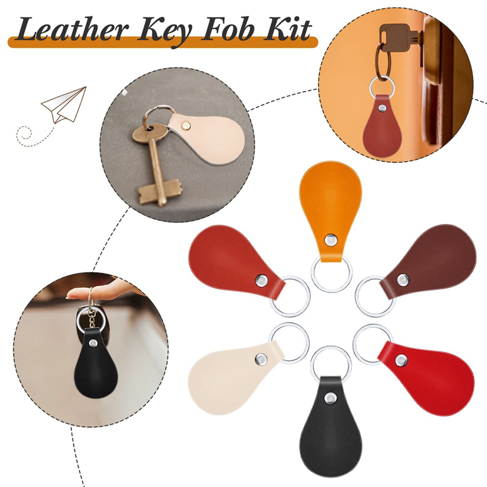 60 Pcs Pu Leather Key Fob Kit Leather Key Fobs Blanks with Rivets and