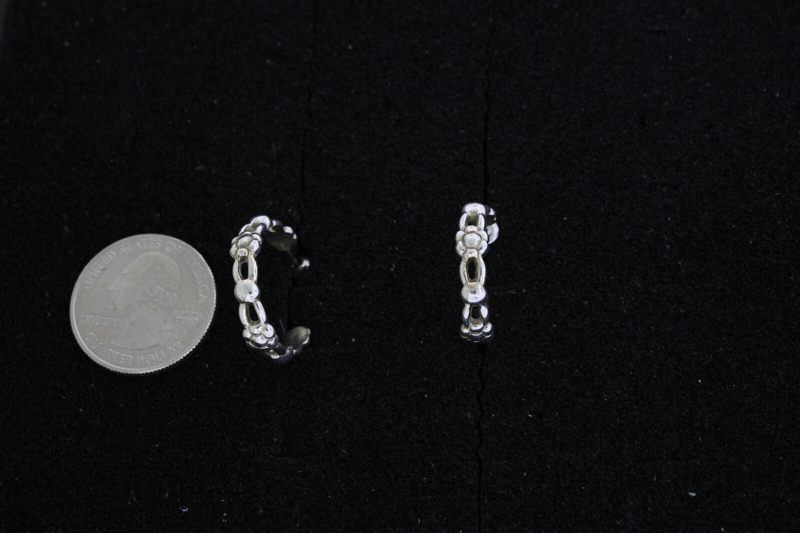 Sterling Silver Hoop Flower Pattern Post Earrings - image 2
