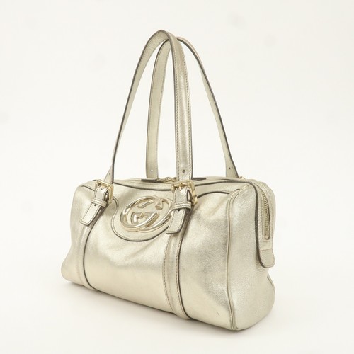 Auth GUCCI Interlocking G Mini Boston Bag Gold Leather 170009 Used - Picture 3 of 24