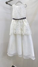 Flower Girl Ivory Dress Size 6 Floral Lace on Top and Peplum over Organza Skirt