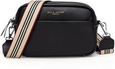 Crossbody Bag for Women Genuine Leather Wide Strap Shoulder A01-black