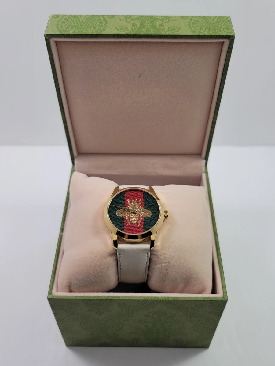 Gucci G-Timeless SWISS Quartz Green Red Dial Leather Ladies Watch