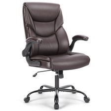 Office Executive Chair with Wheels PU Leather High Back Flip-up Arms Swivel