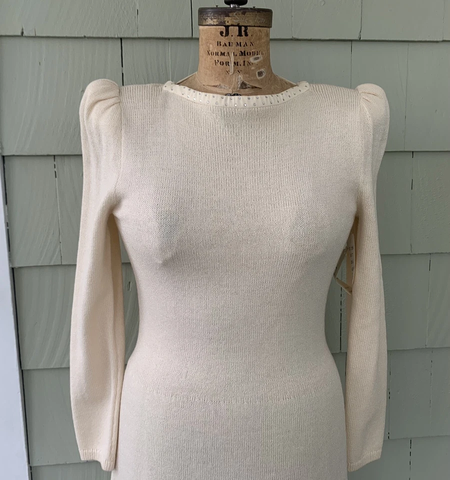 Vestido de Noche Tejido Santana Gris St. John Marie Vintage Años 80 Recortado Espalda Nuevo con Etiquetas S/M Foto 4 de 4