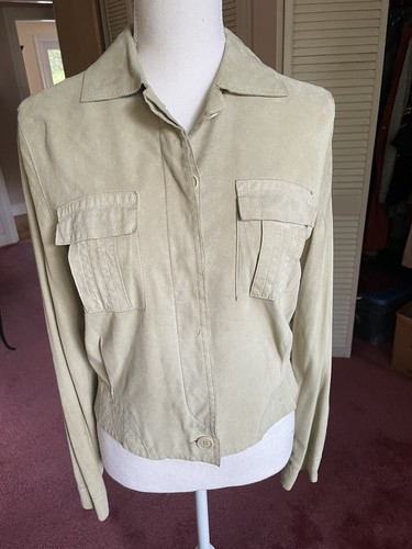 Alberta Ferretti, Giacca Alberta Ferretti vintage scamosciata 2 tasche verde chiaro/beige taglia 4