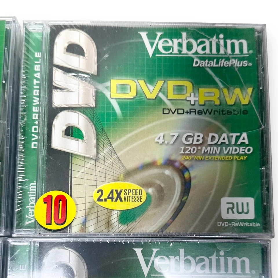 Verbatim DVD + RW Rewritable 4.7 Gb Video Discs W/ Jewel Cases Lot Of 40 Sealed - Image 4 of 4