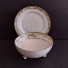 Vintage Nippon Hand Painted 3 Legged Soup Sauce Bowl W/ Saucer Gold Gilt Floral