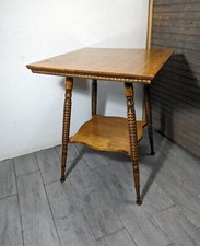Antique Victorian Quartersawn Oak Two-Tier Parlor Table with Bobbin-Turned Legs — listing 4