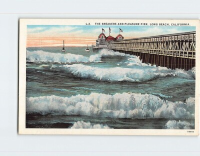 #ad Postcard The Breakers And Pressure Pier Long Beach California $3.46