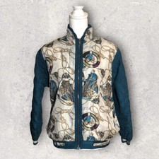 Vintage Silk Bomber Jacket Windbreaker Track Jewel Print Colorful Small