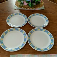 SET OF 4 CORNING WARE CORELLE PRIMAVERA ,10 1/4" DINNER PLATES - BLUE / YELLOW 