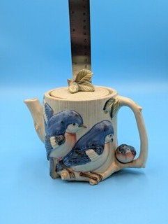 Vintage Takahashi San Francisco 3 D Blue Birds Sculptured 4 Cup Teapot Japan