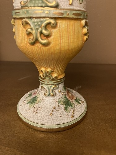 Vtg 1930’s Italian Porcelain Goblet Or Vase Girlletti Deruta Signed 9” Tall - Picture 8 of 10