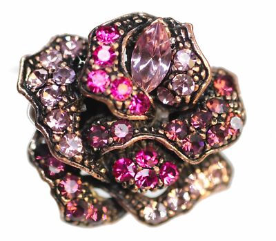 Cocktail Ring Kupferfarben Rose Blume Rosa Lila Österreich Kristall