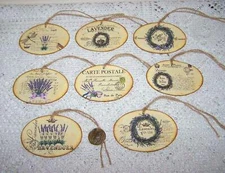 8~Vintage~Primitive~Lavender~Oval Fussy Cut~Herbs~Linen Cardstock~Gift~Hang~Tags