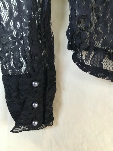 Black Lace Women’s Top, Mandarin Collar, Button Up, Size Small 4-6 White Stag - Picture 6 of 7