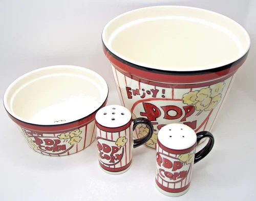 Popcorn Bowl & Shakers Set 4 Ceramic Decorative Tabletops Unlimited - Bild 3 von 8