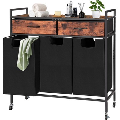 Wäschekorb 3 Fächer 3 x 45L Wäschesammler Wäschebox mit Ablage mit 2 Schubladen