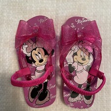 Disney Minnie Mouse Girl s 9/10 Sandals Flip Flop Pink Sparkles W/Back Strap