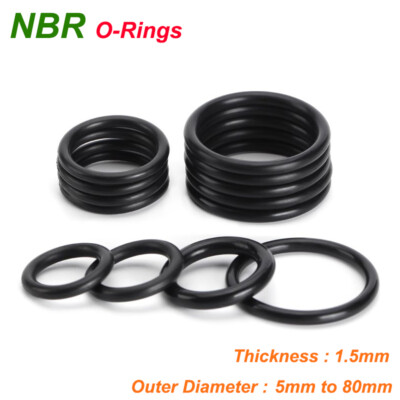 Nitrile Rubber O-Ring 5mm-80mm OD Black NBR O Rings Oil Seal Gasket 1.5mm Thick