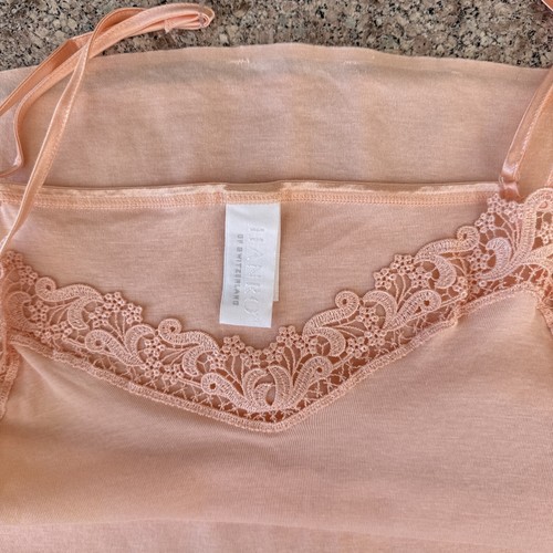 New Hanro of Switzerland Orange Cotton Camisole Tank Top / Lace Trim Sz M - Imagen 8 de 9