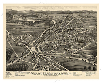 Great Falls Maine 1877 Historic Panoramic Town Map - 20x24
