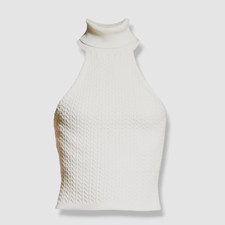  295 Alice  Olivia Women's White Ike Cable-Knit Turtleneck Halter Top Size XL