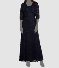 189 R M Richards Women's Blue Embellished Lace Gown Bolero Jacket Size 12