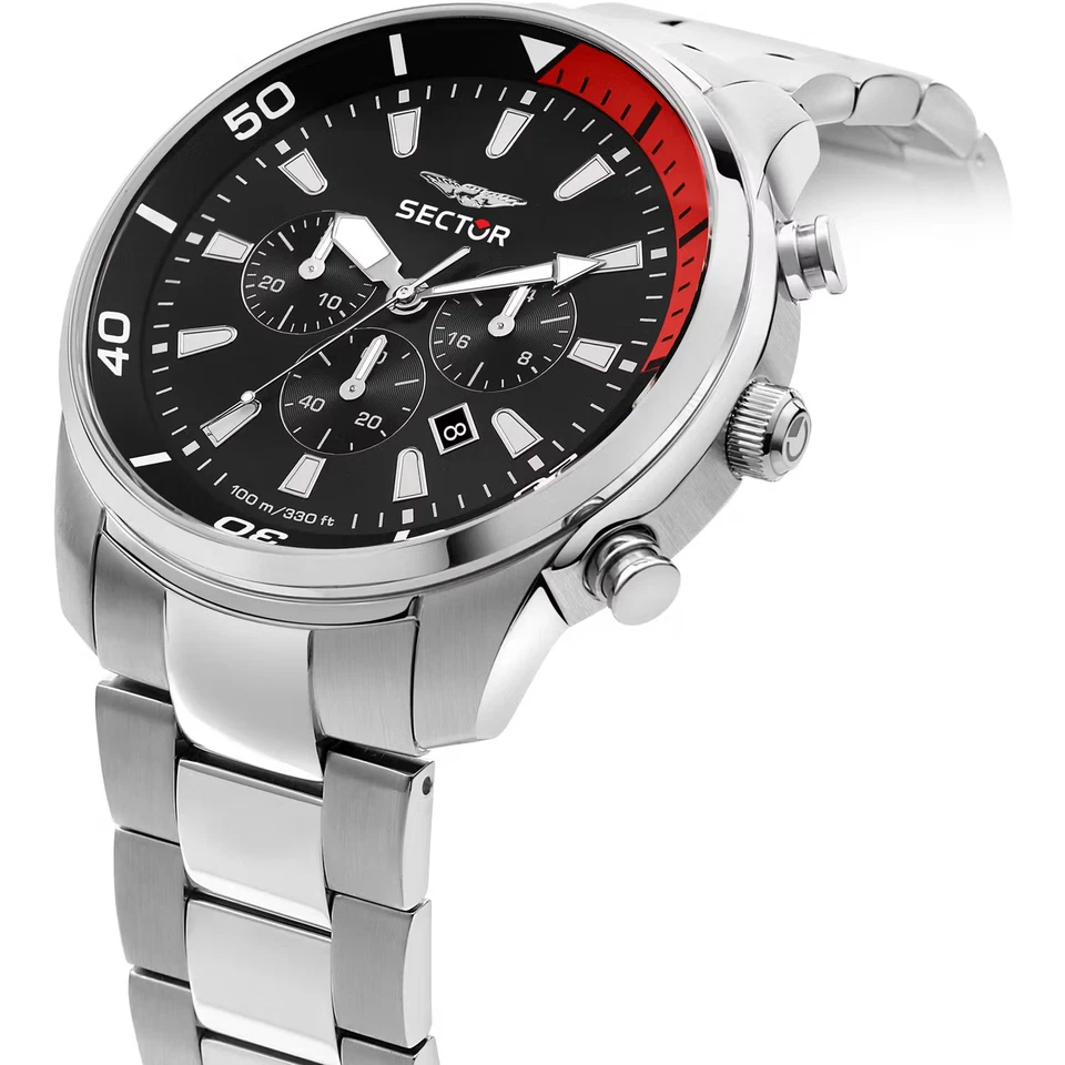 Sector orologio Oversize - metallo argento - Ø: 48 mm quadrante rosso-nero - Immagine 3 di 4